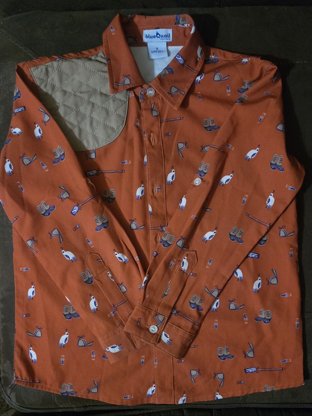 Blue Q Kids' Orange Printed Button-Down Shirt with Outdoor Motif